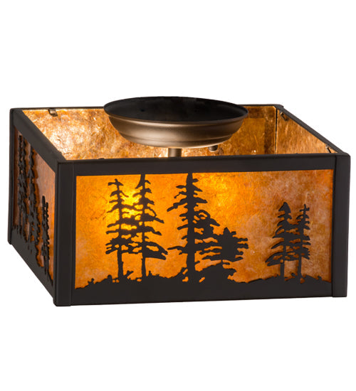 Meyda Lighting Tall Pines 15" 2-Light Oil Rubbed Bronze Flush Mount Light With Amber Mica Shade Glass