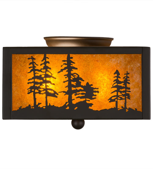 Meyda Lighting Tall Pines 15" 2-Light Oil Rubbed Bronze Flush Mount Light With Amber Mica Shade Glass