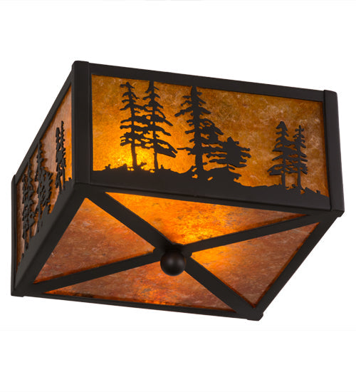 Meyda Lighting Tall Pines 15" 2-Light Oil Rubbed Bronze Flush Mount Light With Amber Mica Shade Glass
