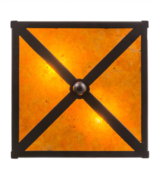 Meyda Lighting Tall Pines 15" 2-Light Oil Rubbed Bronze Flush Mount Light With Amber Mica Shade Glass