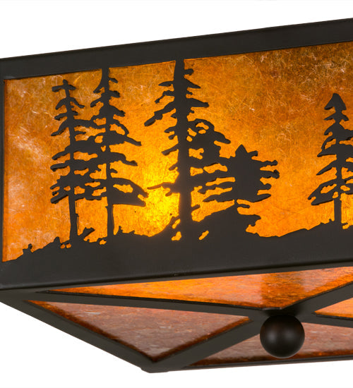 Meyda Lighting Tall Pines 15" 2-Light Oil Rubbed Bronze Flush Mount Light With Amber Mica Shade Glass