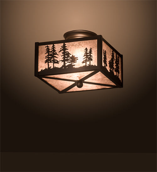 Meyda Lighting Tall Pines 15" 2-Light Oil Rubbed Bronze Flush Mount Light With Silver Mica Shade Glass