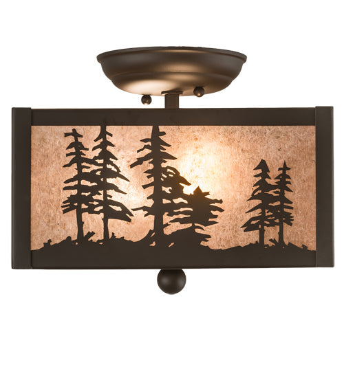 Meyda Lighting Tall Pines 15" 2-Light Oil Rubbed Bronze Flush Mount Light With Silver Mica Shade Glass