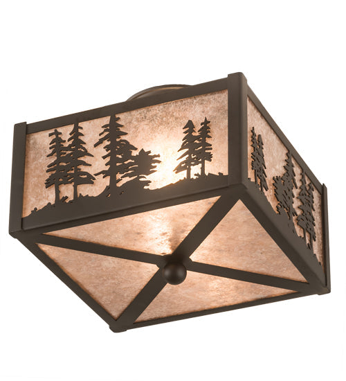 Meyda Lighting Tall Pines 15" 2-Light Oil Rubbed Bronze Flush Mount Light With Silver Mica Shade Glass