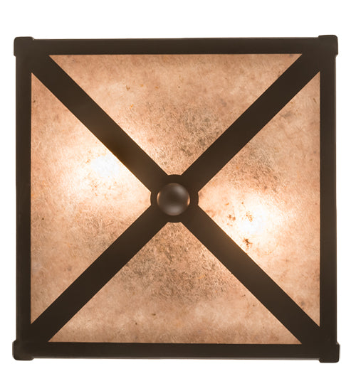 Meyda Lighting Tall Pines 15" 2-Light Oil Rubbed Bronze Flush Mount Light With Silver Mica Shade Glass