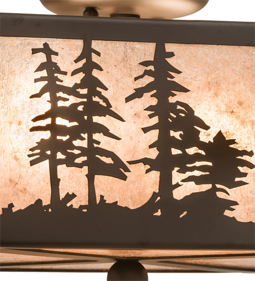 Meyda Lighting Tall Pines 15" 2-Light Oil Rubbed Bronze Flush Mount Light With Silver Mica Shade Glass