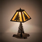 Meyda Lighting Tall Pines 15" Textured Black Mini Table Lamp With Honey Art Shade Glass