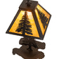 Meyda Lighting Tall Pines 15" Textured Black Mini Table Lamp With Honey Art Shade Glass