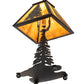 Meyda Lighting Tall Pines 15" Textured Black Mini Table Lamp With Honey Art Shade Glass