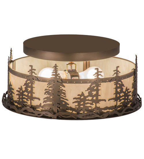 Meyda Lighting Tall Pines 16" 2-Light Antique Copper Flush Mount Light With Creme Carrare Acrylic Shade