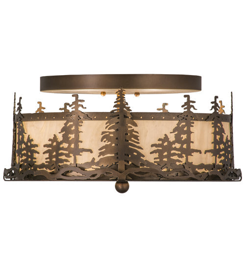 Meyda Lighting Tall Pines 16" 2-Light Antique Copper Flush Mount Light With Creme Carrare Acrylic Shade