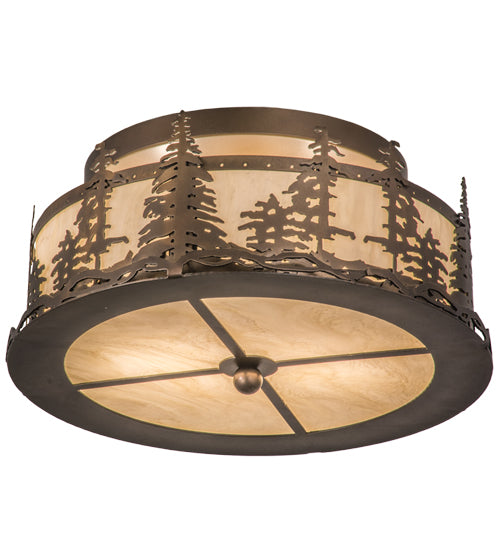 Meyda Lighting Tall Pines 16" 2-Light Antique Copper Flush Mount Light With Creme Carrare Acrylic Shade