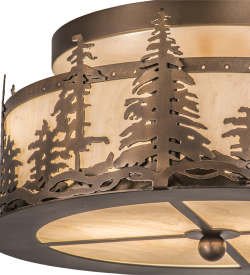 Meyda Lighting Tall Pines 16" 2-Light Antique Copper Flush Mount Light With Creme Carrare Acrylic Shade