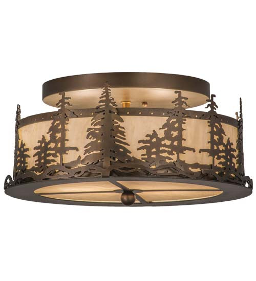 Meyda Lighting Tall Pines 16" 2-Light Antique Copper Flush Mount Light With Creme Carrare Acrylic Shade