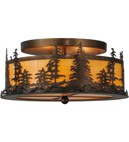 Meyda Lighting Tall Pines 16" 2-Light Antique Copper Flush Mount Light With Tawnyrock Acrylic Shade Glass