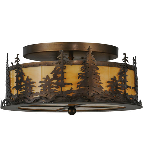 Meyda Lighting Tall Pines 16" 2-Light Antique Copper Flush Mount Light With Tawnyrock Acrylic Shade Glass