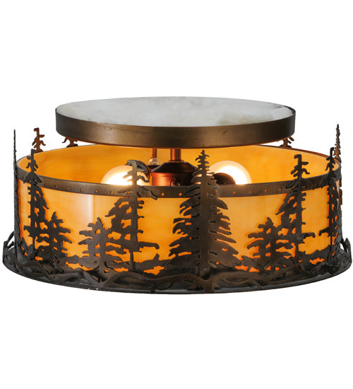 Meyda Lighting Tall Pines 16" 2-Light Antique Copper Flush Mount Light With Tawnyrock Acrylic Shade Glass