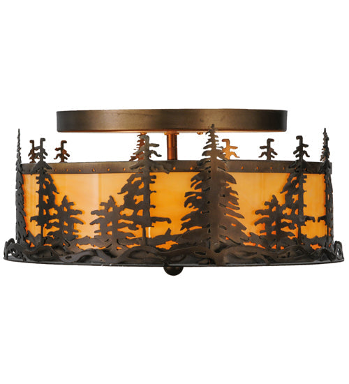Meyda Lighting Tall Pines 16" 2-Light Antique Copper Flush Mount Light With Tawnyrock Acrylic Shade Glass