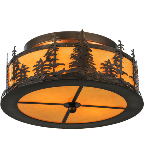 Meyda Lighting Tall Pines 16" 2-Light Antique Copper Flush Mount Light With Tawnyrock Acrylic Shade Glass