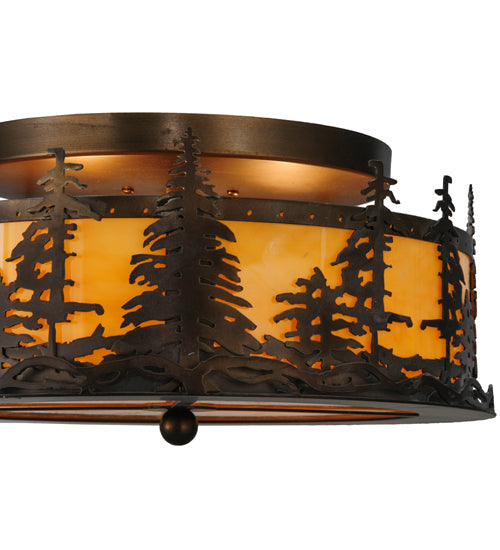 Meyda Lighting Tall Pines 16" 2-Light Antique Copper Flush Mount Light With Tawnyrock Acrylic Shade Glass