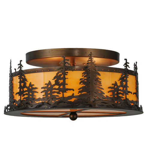 Meyda Lighting Tall Pines 16" 2-Light Antique Copper Flush Mount Light With Tawnyrock Acrylic Shade Glass
