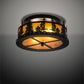Meyda Lighting Tall Pines 16" 2-Light Black Satin Wrought Iron Flush Mount Light With Amber Mica Shade Glass