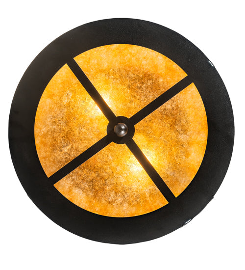 Meyda Lighting Tall Pines 16" 2-Light Black Satin Wrought Iron Flush Mount Light With Amber Mica Shade Glass