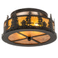 Meyda Lighting Tall Pines 16" 2-Light Black Satin Wrought Iron Flush Mount Light With Amber Mica Shade Glass