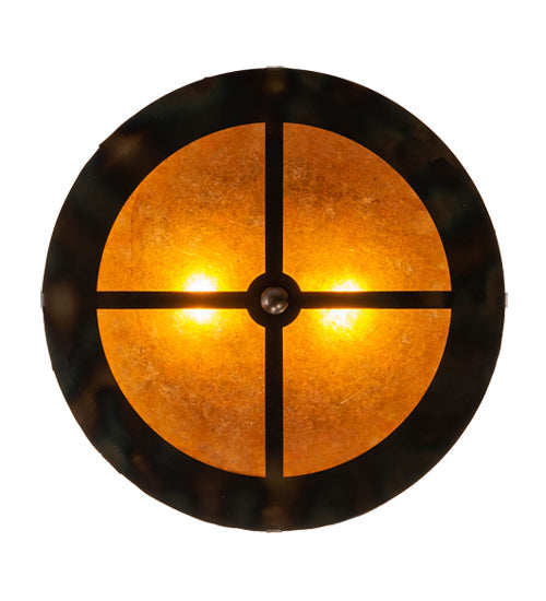 Meyda Lighting Tall Pines 16" 2-Light Burnished Antique Copper Flush Mount Light With Amber Mica Shade Glass