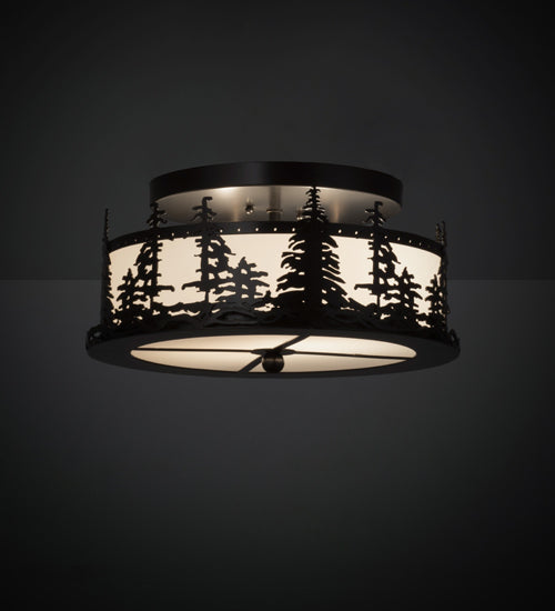 Meyda Lighting Tall Pines 16" 2-Light Exterior Oil Rubbed Bronze Flush Mount Light With White Statuario Acrylic Shade Glass