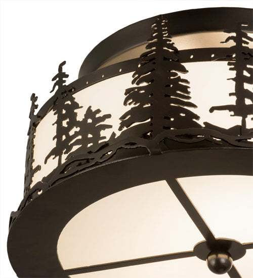 Meyda Lighting Tall Pines 16" 2-Light Exterior Oil Rubbed Bronze Flush Mount Light With White Statuario Acrylic Shade Glass