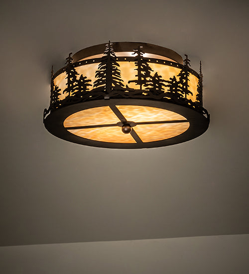 Meyda Lighting Tall Pines 16" 2-Light Oil Rubbed Bronze Flush Mount Light With Beige Art Shade Glass