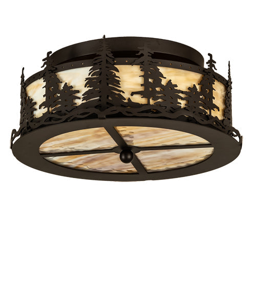 Meyda Lighting Tall Pines 16" 2-Light Oil Rubbed Bronze Flush Mount Light With Beige Art Shade Glass