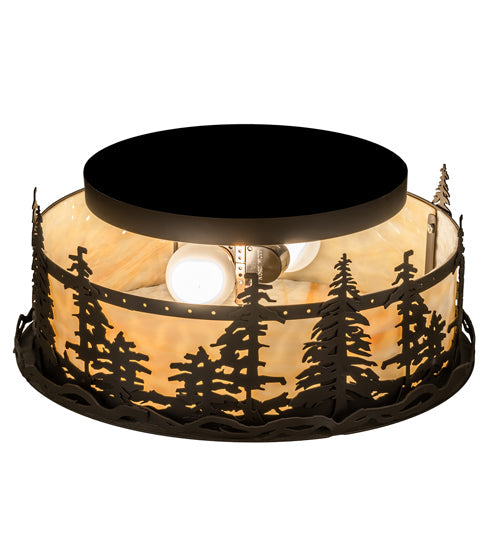Meyda Lighting Tall Pines 16" 2-Light Oil Rubbed Bronze Flush Mount Light With Beige Art Shade Glass