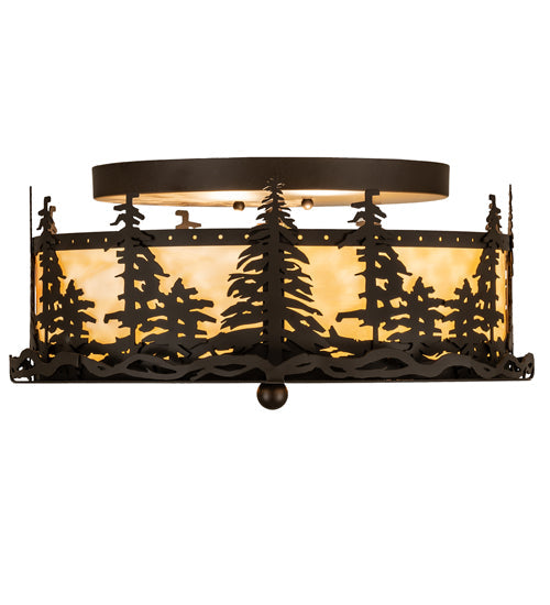 Meyda Lighting Tall Pines 16" 2-Light Oil Rubbed Bronze Flush Mount Light With Beige Art Shade Glass