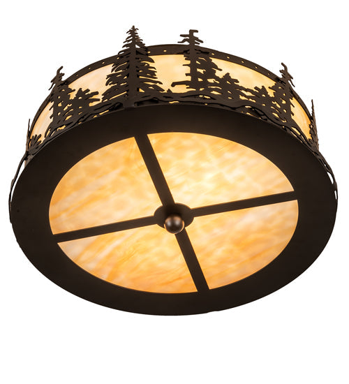 Meyda Lighting Tall Pines 16" 2-Light Oil Rubbed Bronze Flush Mount Light With Beige Art Shade Glass