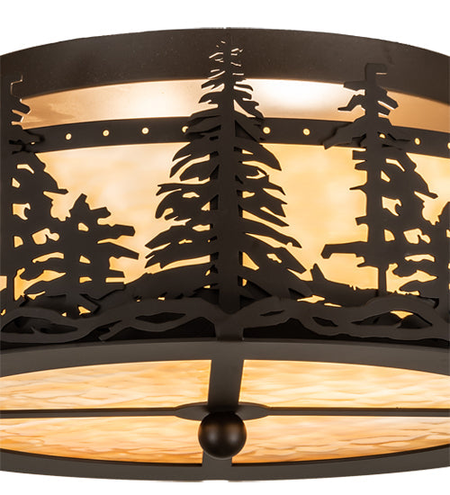 Meyda Lighting Tall Pines 16" 2-Light Oil Rubbed Bronze Flush Mount Light With Beige Art Shade Glass