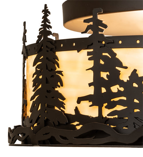 Meyda Lighting Tall Pines 16" 2-Light Oil Rubbed Bronze Flush Mount Light With Beige Art Shade Glass