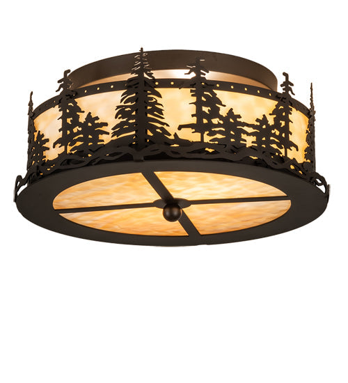 Meyda Lighting Tall Pines 16" 2-Light Oil Rubbed Bronze Flush Mount Light With Beige Art Shade Glass