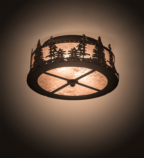 Meyda Lighting Tall Pines 16" 2-Light Oil Rubbed Bronze Flush Mount Light With Silver Mica Shade Glass