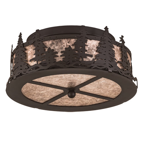 Meyda Lighting Tall Pines 16" 2-Light Oil Rubbed Bronze Flush Mount Light With Silver Mica Shade Glass