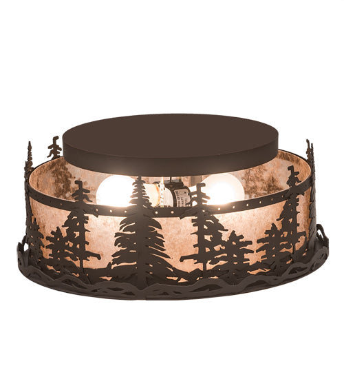 Meyda Lighting Tall Pines 16" 2-Light Oil Rubbed Bronze Flush Mount Light With Silver Mica Shade Glass