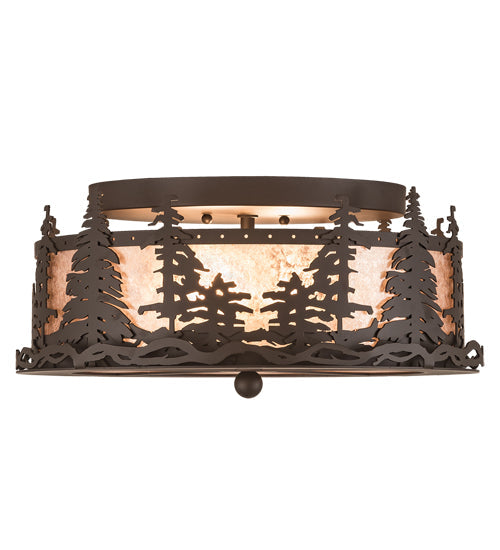 Meyda Lighting Tall Pines 16" 2-Light Oil Rubbed Bronze Flush Mount Light With Silver Mica Shade Glass