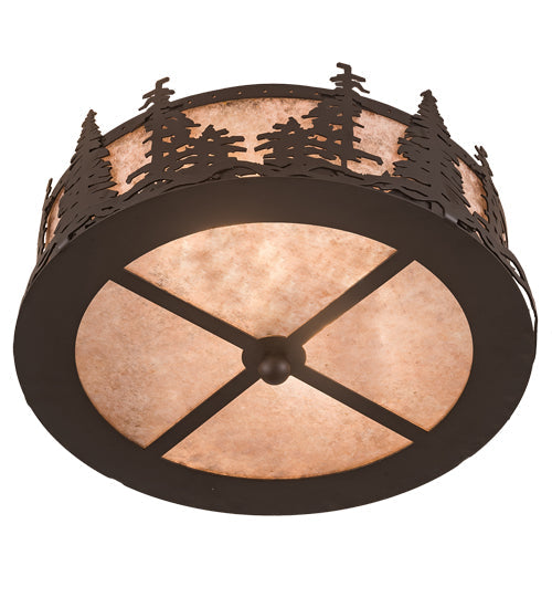 Meyda Lighting Tall Pines 16" 2-Light Oil Rubbed Bronze Flush Mount Light With Silver Mica Shade Glass