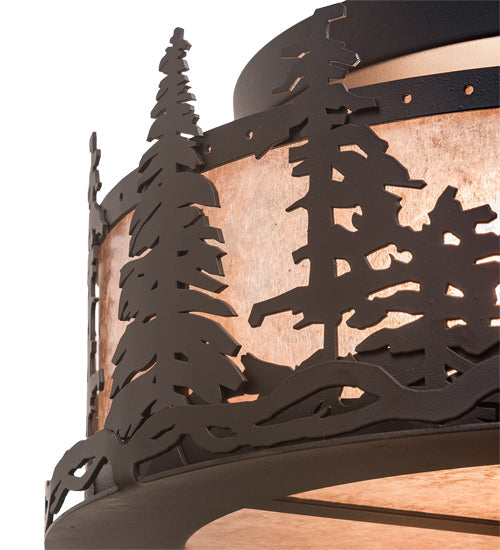Meyda Lighting Tall Pines 16" 2-Light Oil Rubbed Bronze Flush Mount Light With Silver Mica Shade Glass