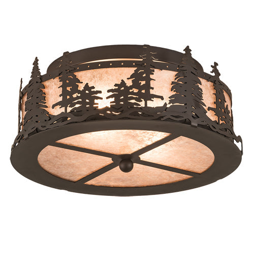 Meyda Lighting Tall Pines 16" 2-Light Oil Rubbed Bronze Flush Mount Light With Silver Mica Shade Glass