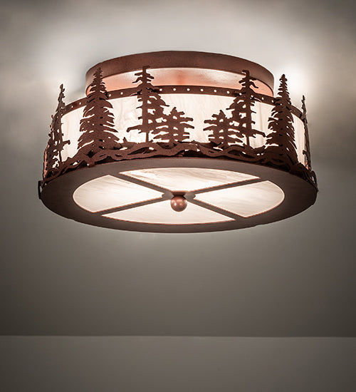 Meyda Lighting Tall Pines 16" 2-Light Rust Flush Mount Light With Angelwing Idalight Shade
