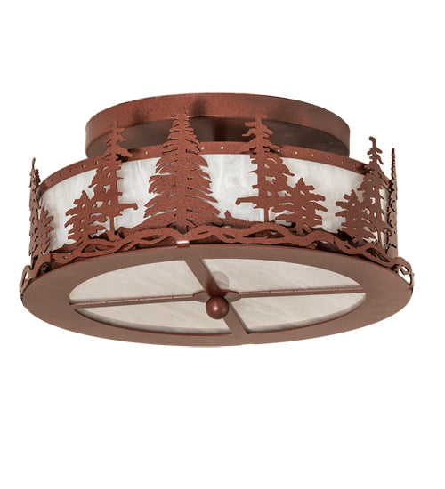 Meyda Lighting Tall Pines 16" 2-Light Rust Flush Mount Light With Angelwing Idalight Shade