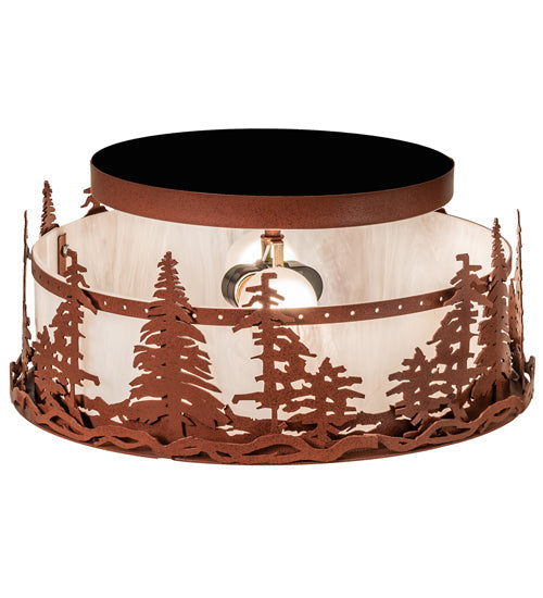 Meyda Lighting Tall Pines 16" 2-Light Rust Flush Mount Light With Angelwing Idalight Shade