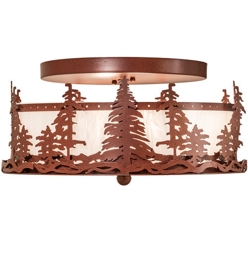 Meyda Lighting Tall Pines 16" 2-Light Rust Flush Mount Light With Angelwing Idalight Shade